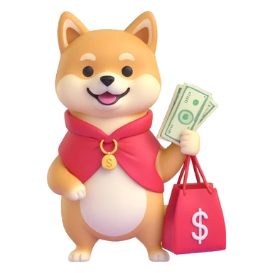 shiba inu with a bag of money sticker