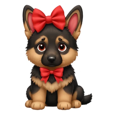 German shepherd puppy with a bow sticker