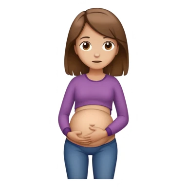 Girl with brown medium length hair with stomach ache full body  sticker