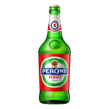 Glass bottle Peroni with red marketing tape sticker
