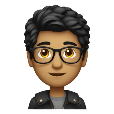 young male indian designer, black hair, aviator eyeglasses,  working on macbook sticker