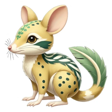 Tropical Exotic Colorful Beige-yellow, Jade-green, white specks, Floral Feathery Numbat-Bilby-Quoll-Furret-Fakémon-furry-fursona-creature (full body) with tribal markings sticker