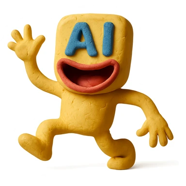 claymation style funny AI with exaggerated mouth, playful pose sticker