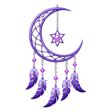 Aesthetic shiny sparkly violet crescent hanging from silver chain dreamcatcher-suncatcher hanging lilac crystals decoration  sticker