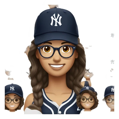 Brunette women smile with glasses New York Yankees cap and jersey  sticker