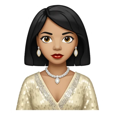 Marian Anderson with black hair, ivory sequin outfit sticker