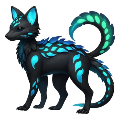 Rare realistic black nebulae shiny sparkly dark-neon glowing bioluminescent edgy badass epic pretty beautiful handsome gorgeous aesthetic colorful vibrant Vernid-Trico-species-Fakemon-creature by LiLaiRa, 4 legs, 1 tail, random markings, (full body) sticker