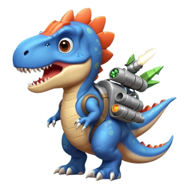 rocket-propelled dinosaur portrait, head and shoulders only, cute T-rex face, rocket pack visible behind shoulders, glowing thrusters, 3D cartoon, mobile game icon style, clean background, no text, no watermark sticker