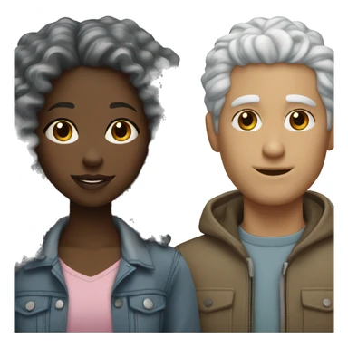 Black girl with curly hair and white guy with gray hair couple  sticker