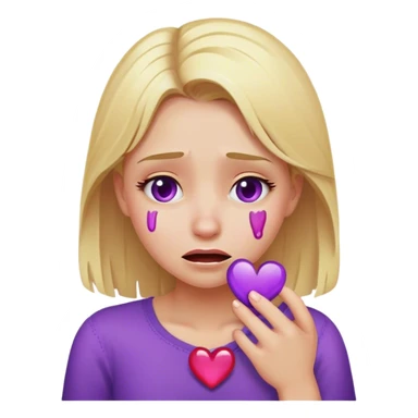 blonde girl crying with purple heart emoji sticker