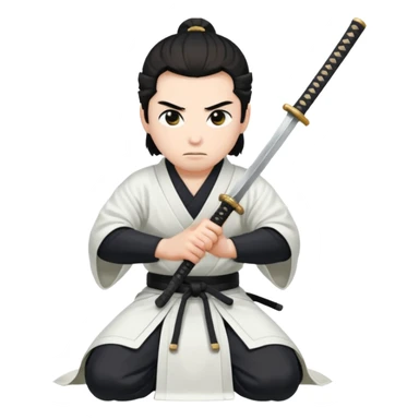 kneeling samurai in white robes sticker