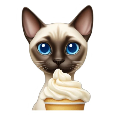 Siamese cat with blue eyes eating whipped cream sticker
