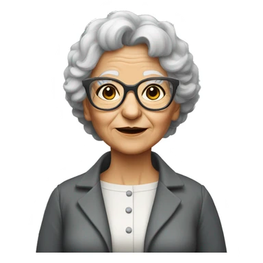 old lady grey glasses, Dark grey afrohair with a tan sticker