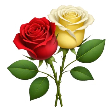 One red flower and one white flower and one small yellow rose below them in bouquet  sticker