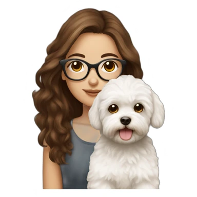 Long brown hair, eyeglassed turkish girl with white maltipoo sticker