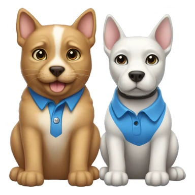 cat and a dog together both wearing polos that are blue  sticker