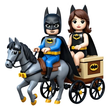  Ultra cute  Lego detailed 1854 Batman and pretty Catgirl driving dream horse drawn Caravan alone at romantic trails in the woods  sticker