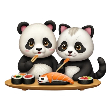 panda and cat eatting sushi sticker
