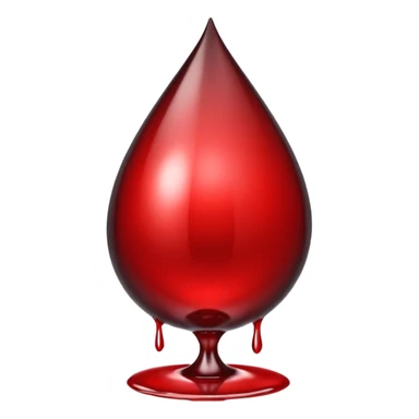 single blood drop emoji sculpted from dark liquid metal, glossy surface, dramatic reflections, futuristic minimal 3D style, isolated on white sticker