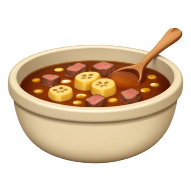 plain bowl of beef stock, brown liquid, minimal details, emoji style sticker
