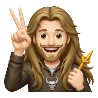 Long haired guy throwing up metal horns sticker