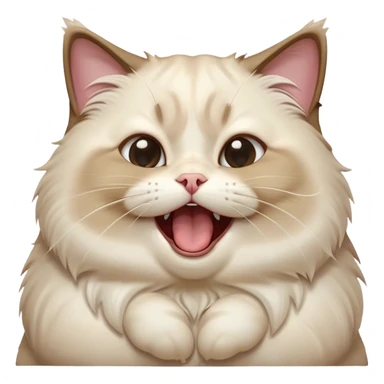 Cinematic Cute Chubby Ragdoll Cat Portrait Emoji, Head tilted playfully and yawning, round and plump body with soft, silky fur in a mix of light and darker points, Simplified yet adorable features, highly detailed, glowing with a warm, friendly glow, high shine, curious yet calm, stylized with a touch of whimsy, bright and endearing, soft glowing outline, capturing the essence of a mischievous yet loving and lazy kitty, so cute it feels like it could stretch out of the screen and cuddle! sticker