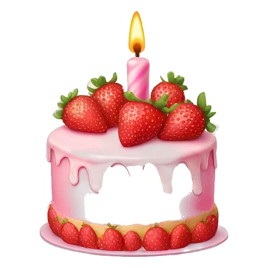 Pink strawberries and cream birthday cake with a candle sticker