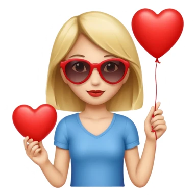 girl with sun glasses holding red heart balloon sticker