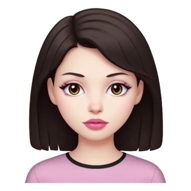 my hair is dark brown almost black, reaching my underarm. the haircut is wolfcut, pretty lasher hut not thick. slightly pink lips. sticker