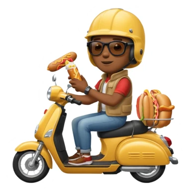 black man on a scooter eating hot dog  sticker