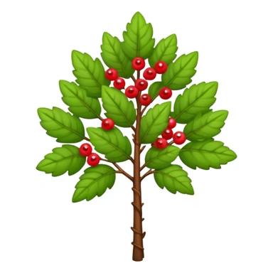 A tall shrub with layered leaves and a few small berries. sticker