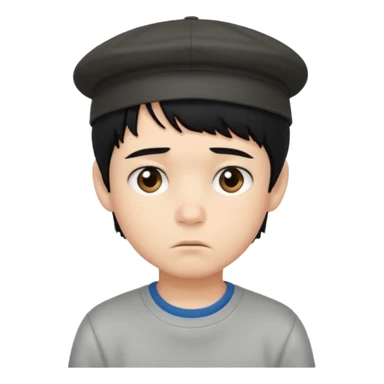 Gere um menino de cabelos preto e boné com feição triste sticker