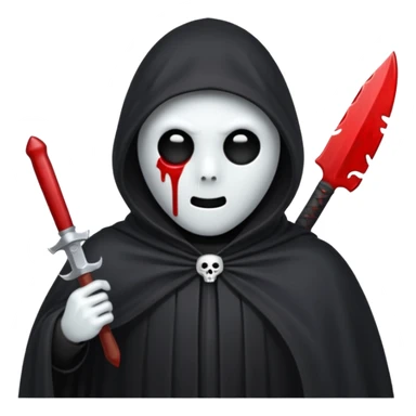 make a ghost face emoji with a cloak on and a bloody knife from the movie scream sticker