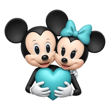 Mickey and Minnie with a teal blue heart  sticker