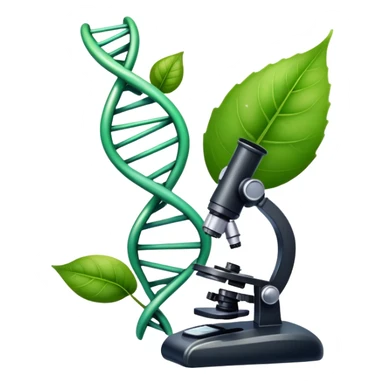 An icon featuring a DNA strand, a microscope, and a green leaf, symbolizing biology. The design includes animal cells, plant structures, and a frog, representing the study of living organisms and ecosystems. Transparent background highlights life sciences and biological research. sticker