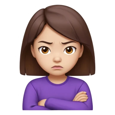 Angry Pouty girl with small asian eyes folding arms in a purple longsleeve shirt she has fair skin and brown hair sticker