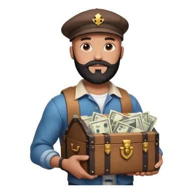 Strong bald man black beard snapback, holding treasure chest full of papers, Instagram logo glowing, dollar signs, minimalStrong bald man black beard snapback, holding treasure chest full of papers, Instagram logo glowing, dollar signs, minimal sticker