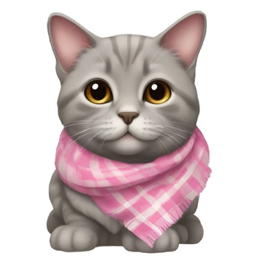 Gray Scottish lop-eared cat in a pink plaid scarf sticker
