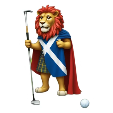 Red rampant lion with Scotland flag cape facing the right holding a golf club  sticker