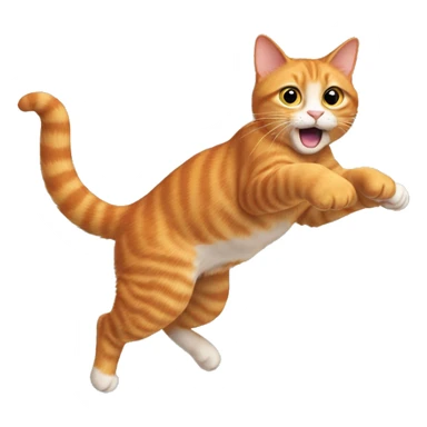 The ginger cat jumps to the right, tail up, paws forward. sticker