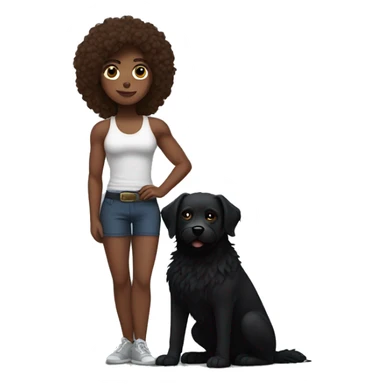 Long brown haired muscular woman holding fluffy black dog sticker