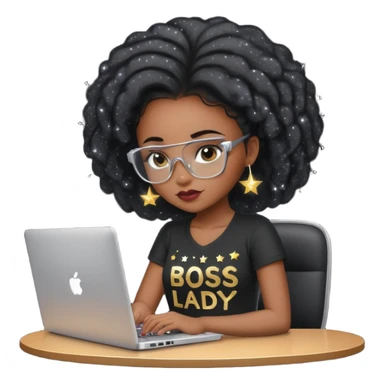 black pretty girl working hard with sparkles on laptop "boss lady" spelled out on shirt sticker