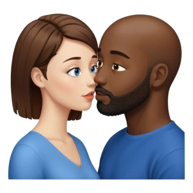 There is a white woman with short brown hair and blue eyes and a black man with no hair and a beard. The woman is giving a kiss to the forehead of the man sticker