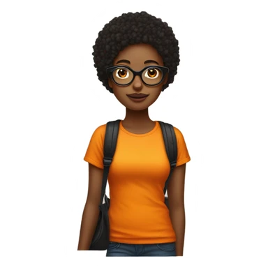 Une fille avec une calvitie et elle port un t-shirt orange et porte aussi des grosse lunette noir sticker