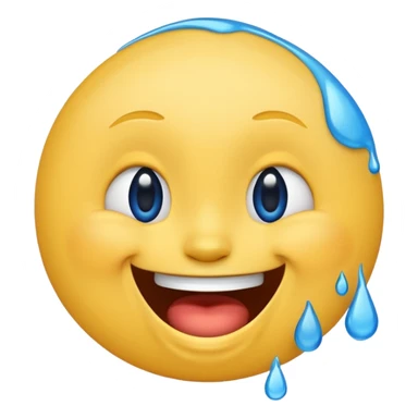 Emoji, yellow round laughing tilted head face sideways with blue tears of fun sticker