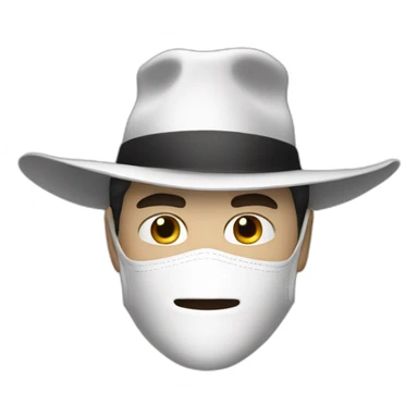 A man wearing a white mask with a pointy long white hat sticker
