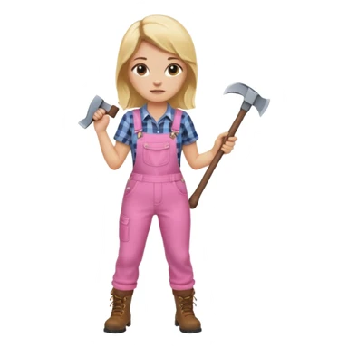 lumberjack blonde woman holding axe pink checked shirt and overalls sticker