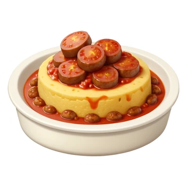 Fai l’emoji di una polenta che è quasi del tutto ricoperta di sugo, con la salsiccia sopra sempre bella insugata sticker