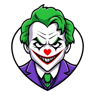 The Joker villain with a heart frame surrounding him sticker