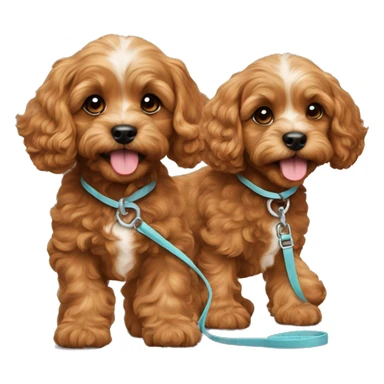Two brown cavapoo puppies walking on leash sticker